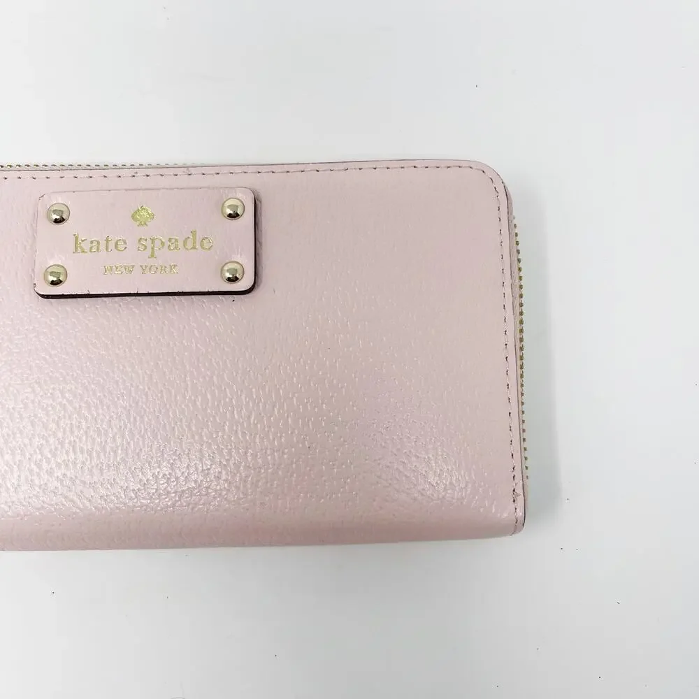 Kate Spade Light Pink Neda Wellesley Leather Wallet Zip Top Closure Zip Pockets